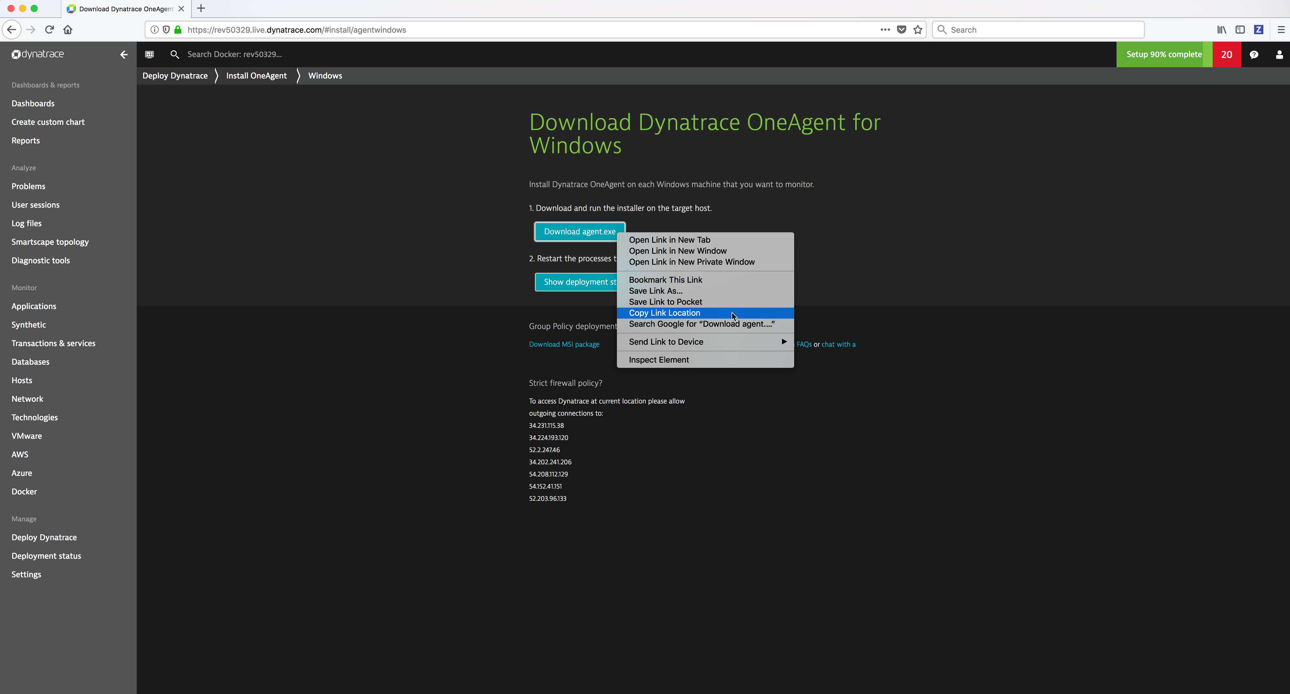 View Dynatrace OneAgent Installer