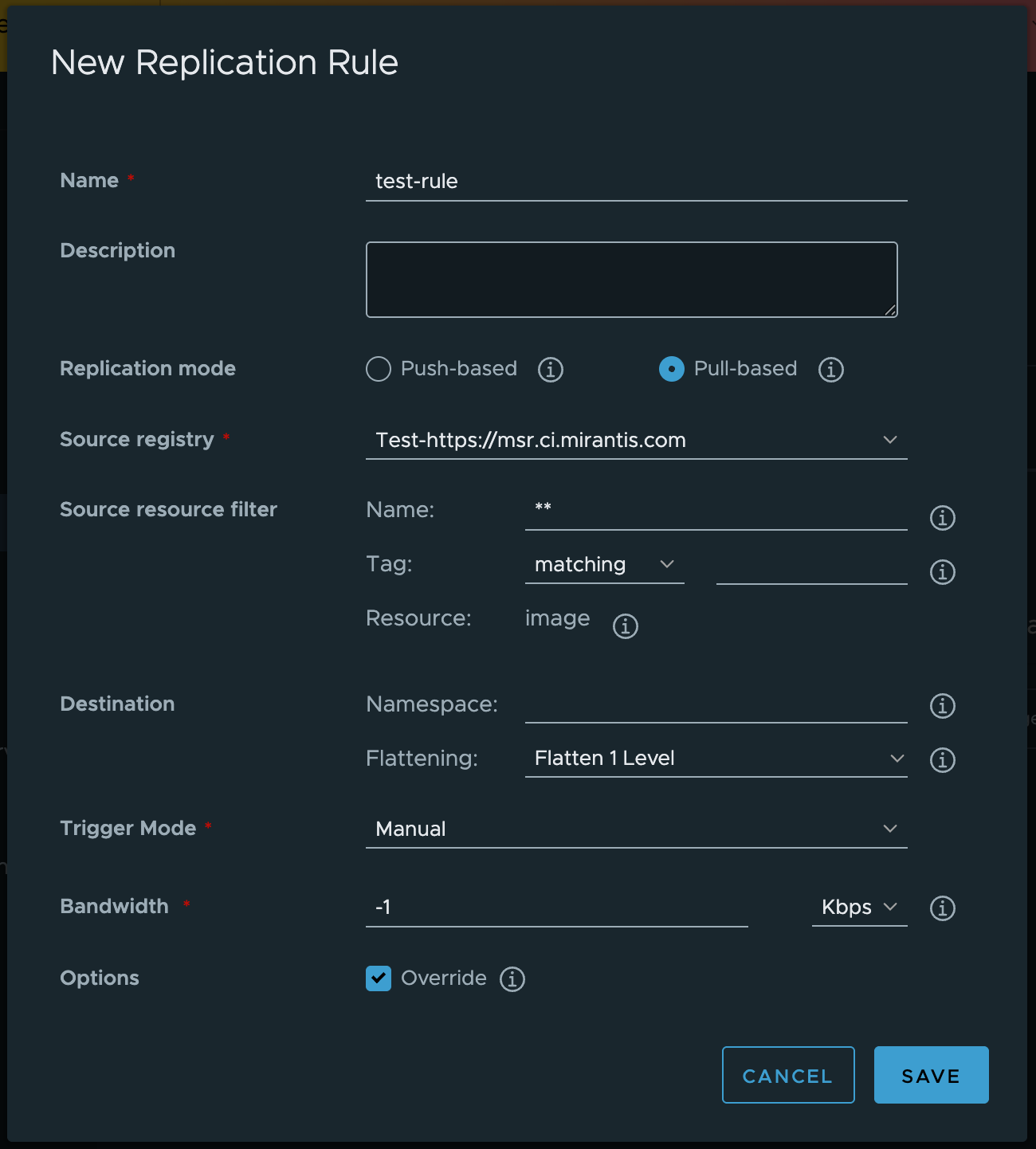 Edit Replication Rule